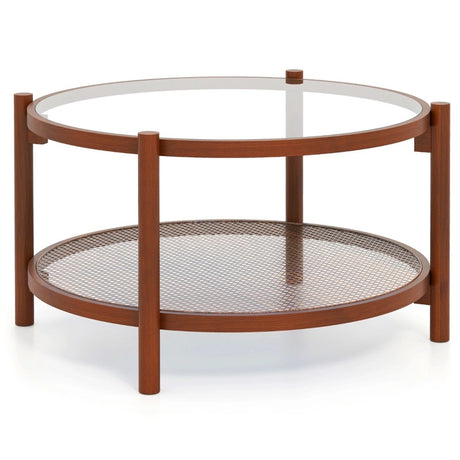 78cm Round Coffee Table with Tempered Glass Top-Natural