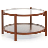 78cm Round Coffee Table with Tempered Glass Top-Natural