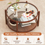 78cm Round Coffee Table with Tempered Glass Top-Natural