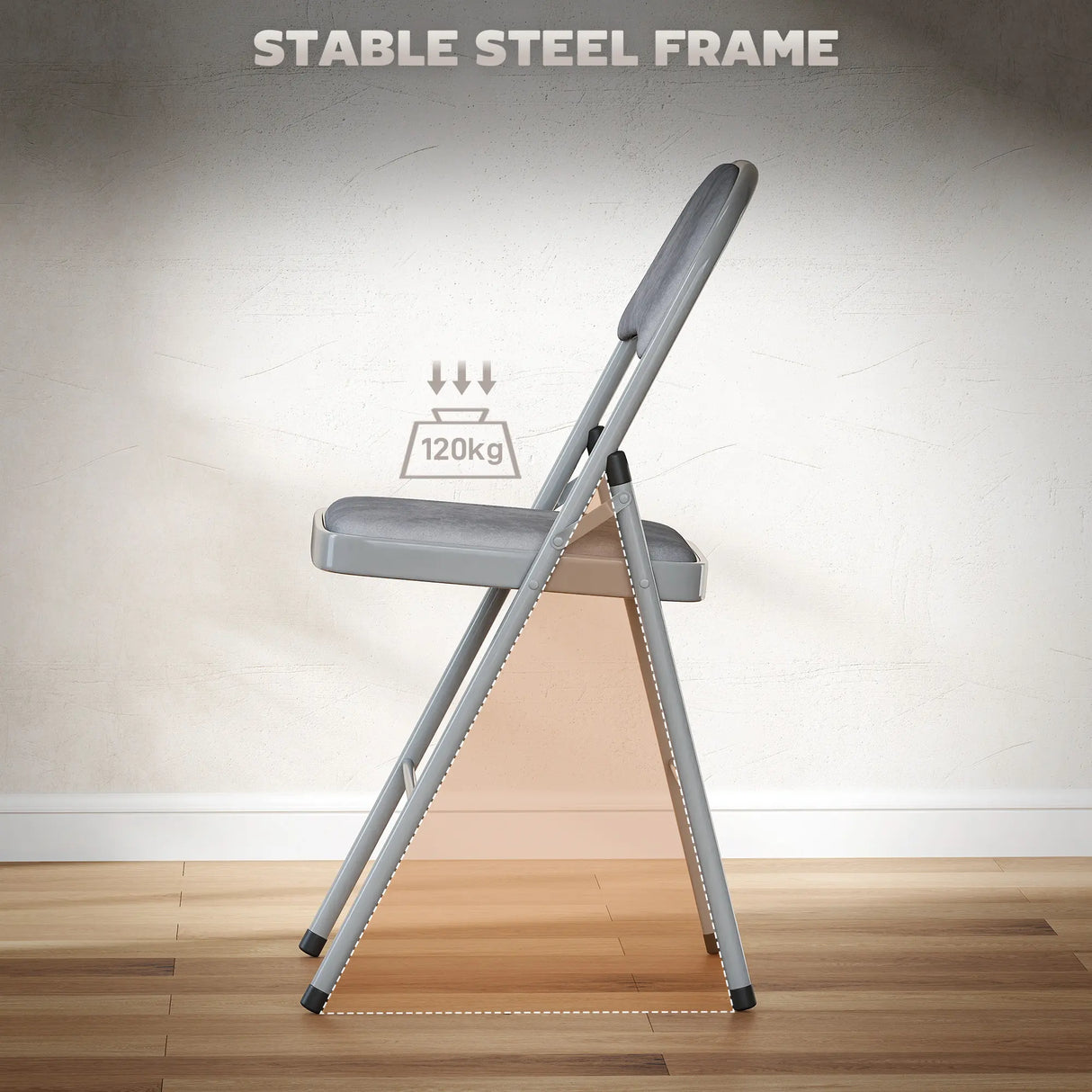 HOMCOM 4 Pack Folding Chairs with Padded Seats, Velvet Portable Party Chairs with Steel Frame, Light Grey