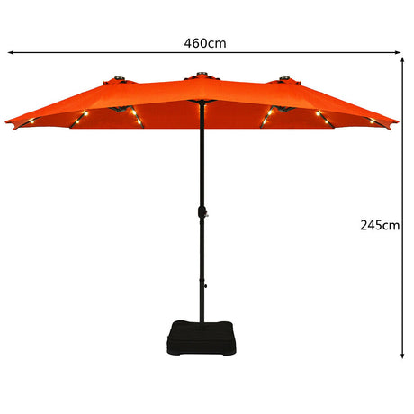 15 Ft Solar LED Patio Double-sided Umbrella Market Umbrella with Weight Base-Orange