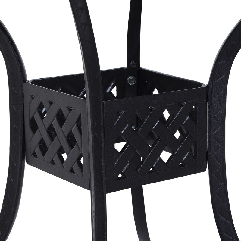 Outsunny 90cm Square Garden Table with Umbrella Hole, Aluminium Grid Motif Outdoor Dining Table for Garden Patio, Black