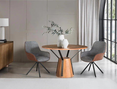 Giner and Colomer - Set Of 2 Swivel Chairs (Grey Fabric Front, Brown PU Back) With Tubular Legs