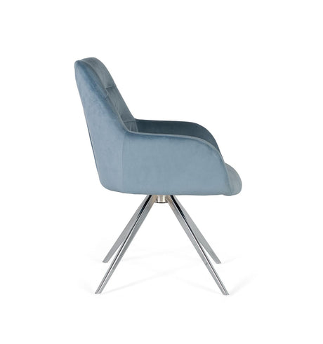 Giner and Colomer - Set Of 2 Light Blue Velvet Armchairs With Nickel-Plated Steel Legs