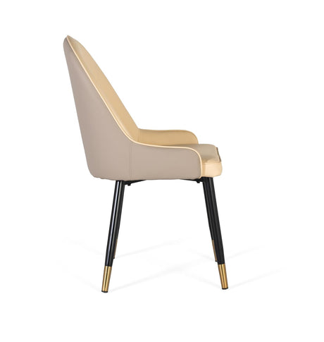 Giner and Colomer - Set Of 4 Beige Cowhide Chairs With Black Metal & Gold-Tipped Legs