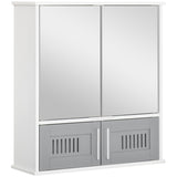 kleankin Bathroom Mirror Cabinet, Wall Mounted Storage Cupboard with Double Doors and Adjustable Shelf, Bathroom Organizer, Grey