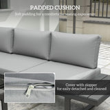 Outsunny 4 Pieces Garden Furniture Set, 5-Level Reclining Garden Corner Sofa Set, Outdoor Lounge Conversation Sectional with Cushions, Wood Effect Plastic Table, Black Frame & Light Grey Cushion