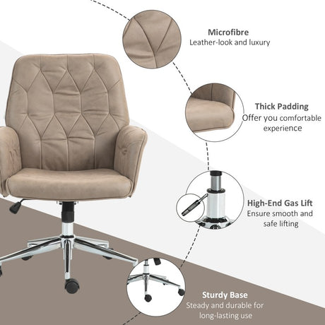 Vinsetto Microfibre Computer Chair with Armrest, Modern Swivel Chair with Adjustable Height, Khaki