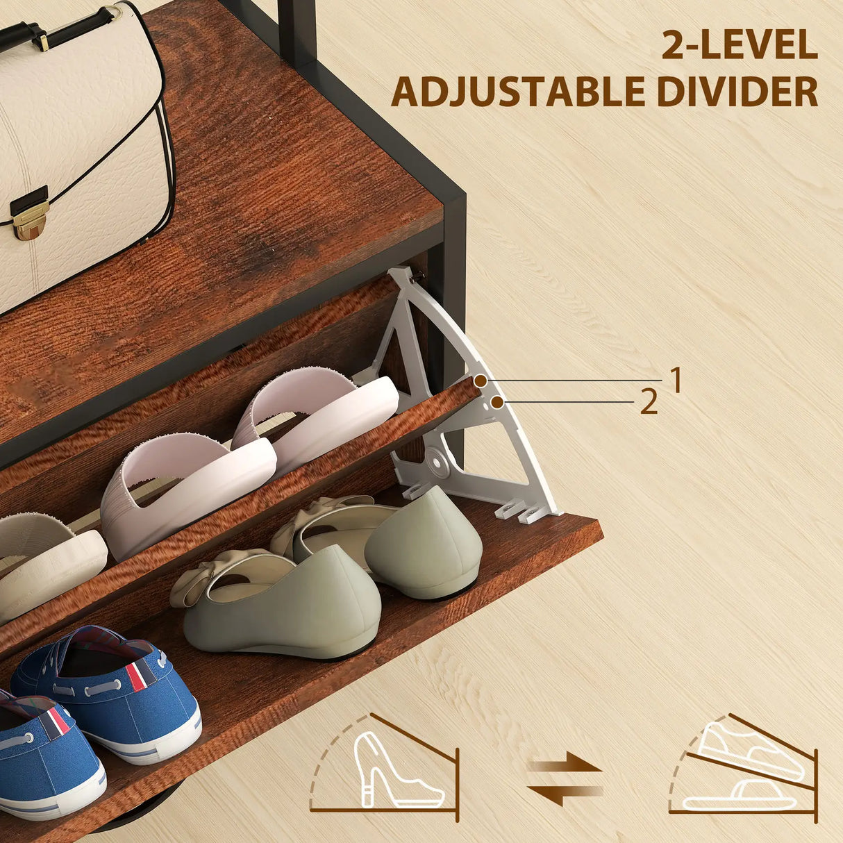 HOMCOM 5-In-1 Industrial-Style Hallway Tree - Brown/Black