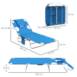 Outsunny Foldable Sun Lounger Set of 2 with Reading Hole, Portable Sun Lounger with 5 Level Adjustable Backrest, Reclining Lounge Chair with Side Pocket, Headrest Pillow, Blue