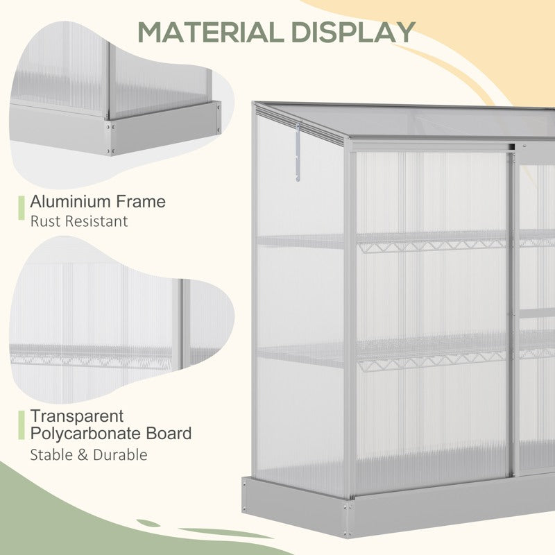 Outsunny 3 Tier Greenhouse Garden Outdoor Cold Frame Plant Flower Growth Transparent Polycarbonate Board Openable Roof Sliding Door w/ Foundation 131L x 58W x 140H cm