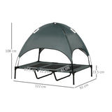 PawHut Raised Dog Bed Waterproof Elevated Pet Cot with Breathable Mesh UV Protection Canopy Grey, for XL Dogs, 122 x 92 x 108cm