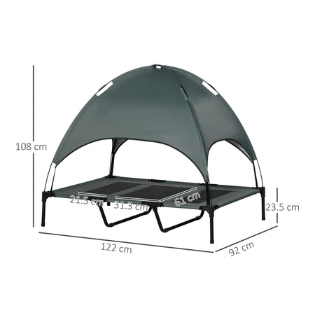 PawHut Raised Dog Bed Waterproof Elevated Pet Cot with Breathable Mesh UV Protection Canopy Grey, for XL Dogs, 122 x 92 x 108cm
