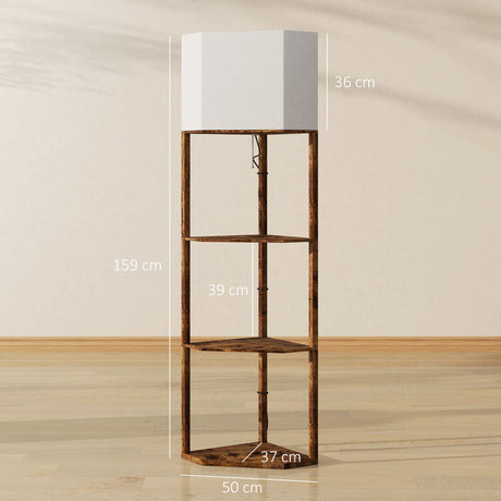 HOMCOM Corner Floor Light, with Shelves - Wood-Effect
