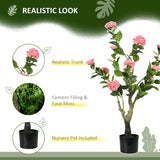 HOMCOM 2 Pieces Decorative Artificial Plants Camellia Flower with Pot, Fake Plant for Home Indoor Outdoor Decor, 95cm, Pink