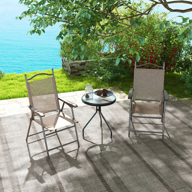 Outsunny Set of Two Folding Garden Chairs, with Fabric Mesh Seats - Mixed Brown