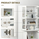 HOMCOM Modern Bookcase with Glass Doors, Display Storage Cabinet with Adjustable Shelves for Living Room, Study, Home Office, Kitchen Cupboard with Small Open Counter, White