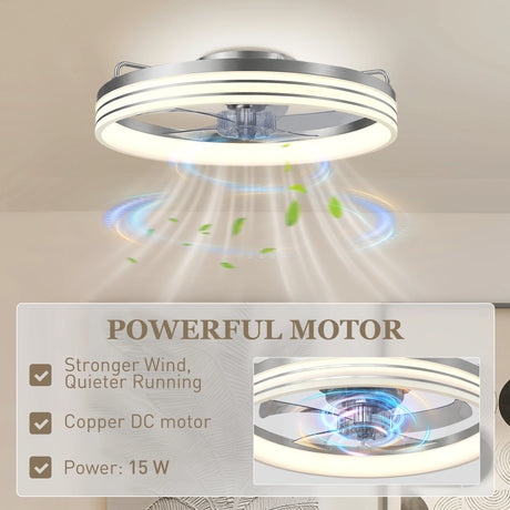 HOMCOM Ceiling Fans with Lights and Remote & App Control, 50cm LED Ceiling Fan Light with 3 Colour Temperatures, 6 Speed, Silver