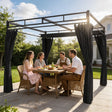 Outsunny 3 x 3 m Pergola with Retractable Roof Canopy and Curtains, UPF30+ Metal Frame Garden Pergola Gazebo Sun Shade, Dark Grey