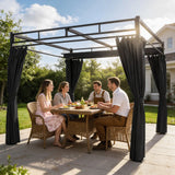 Outsunny 3 x 3 m Pergola with Retractable Roof Canopy and Curtains, UPF30+ Metal Frame Garden Pergola Gazebo Sun Shade, Dark Grey