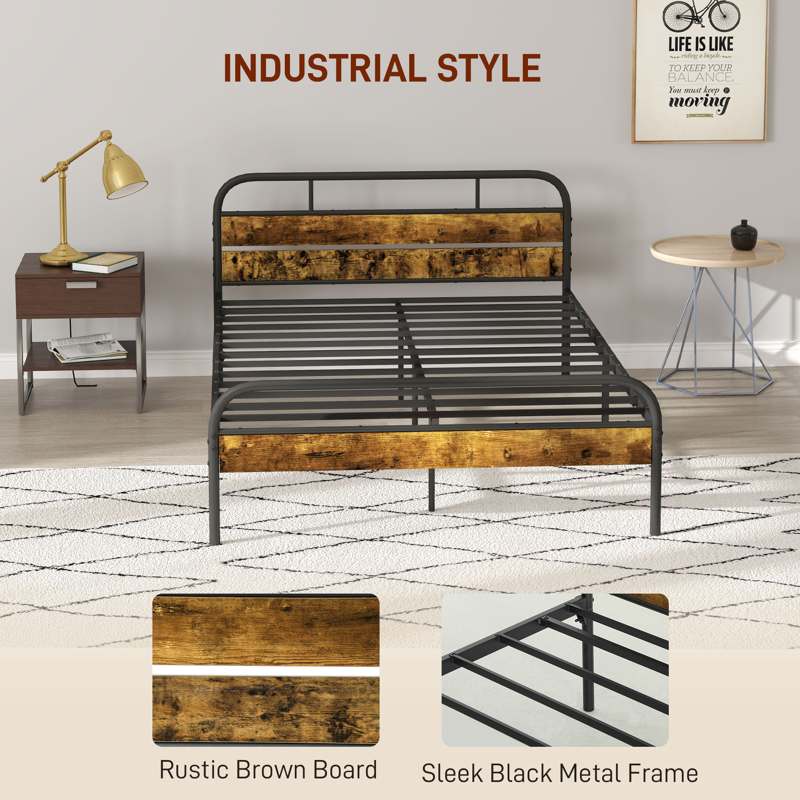 HOMCOM Industrial-Style Double Bed Frame - Black/Brown