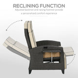 Outsunny Outdoor Recliner Chair with Adjustable Backrest and Footrest, Cushion, Side Tray, Khaki/Brown