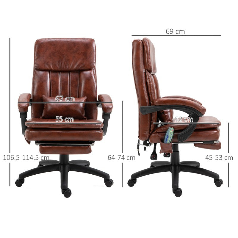 Vinsetto PU Leather Office Chair with 7 Point Vibrating Massage, Computer Desk Chair with Footrest, Adjustable Height, Reclining Back, Brown