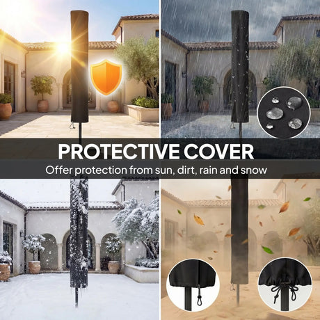 Outsunny 2.6 m Garden Parasol Umbrella with LED Solar Light, Parasol Cover, Outdoor Market Patio Umbrella, Black