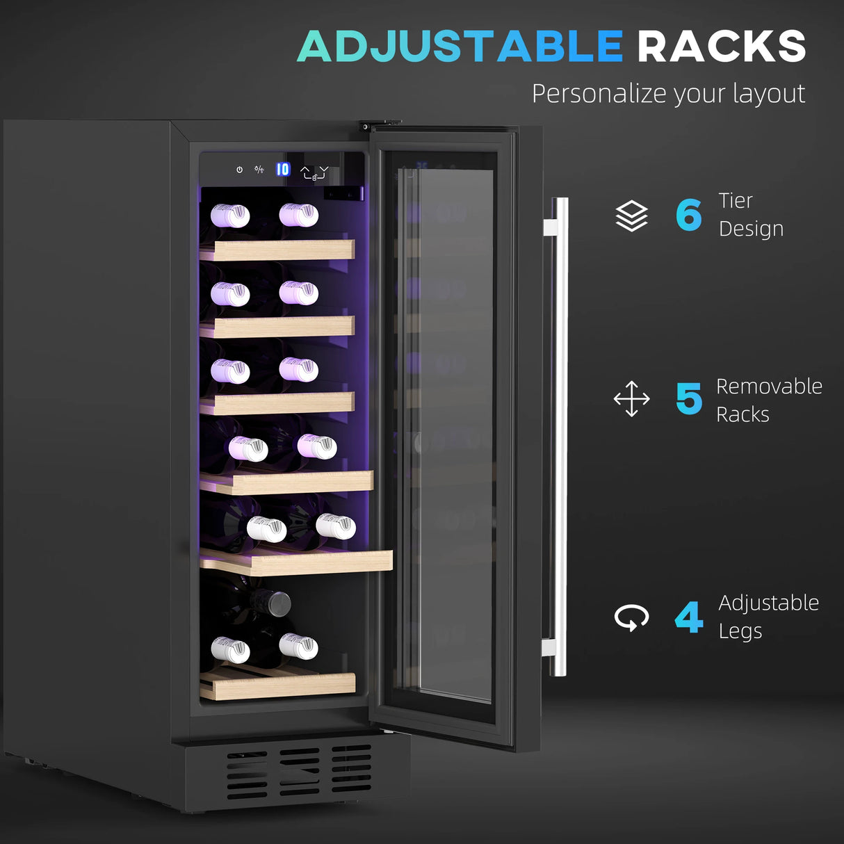 HOMCOM 19 Bottle 5-18 Wooden Rack Wine Fridge - Black