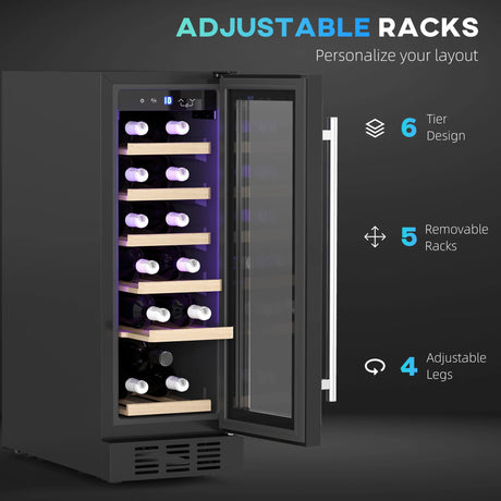 HOMCOM 19 Bottle 5-18 Wooden Rack Wine Fridge - Black