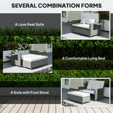 Outsunny Rattan Day Bed, with Footstool - Light Grey