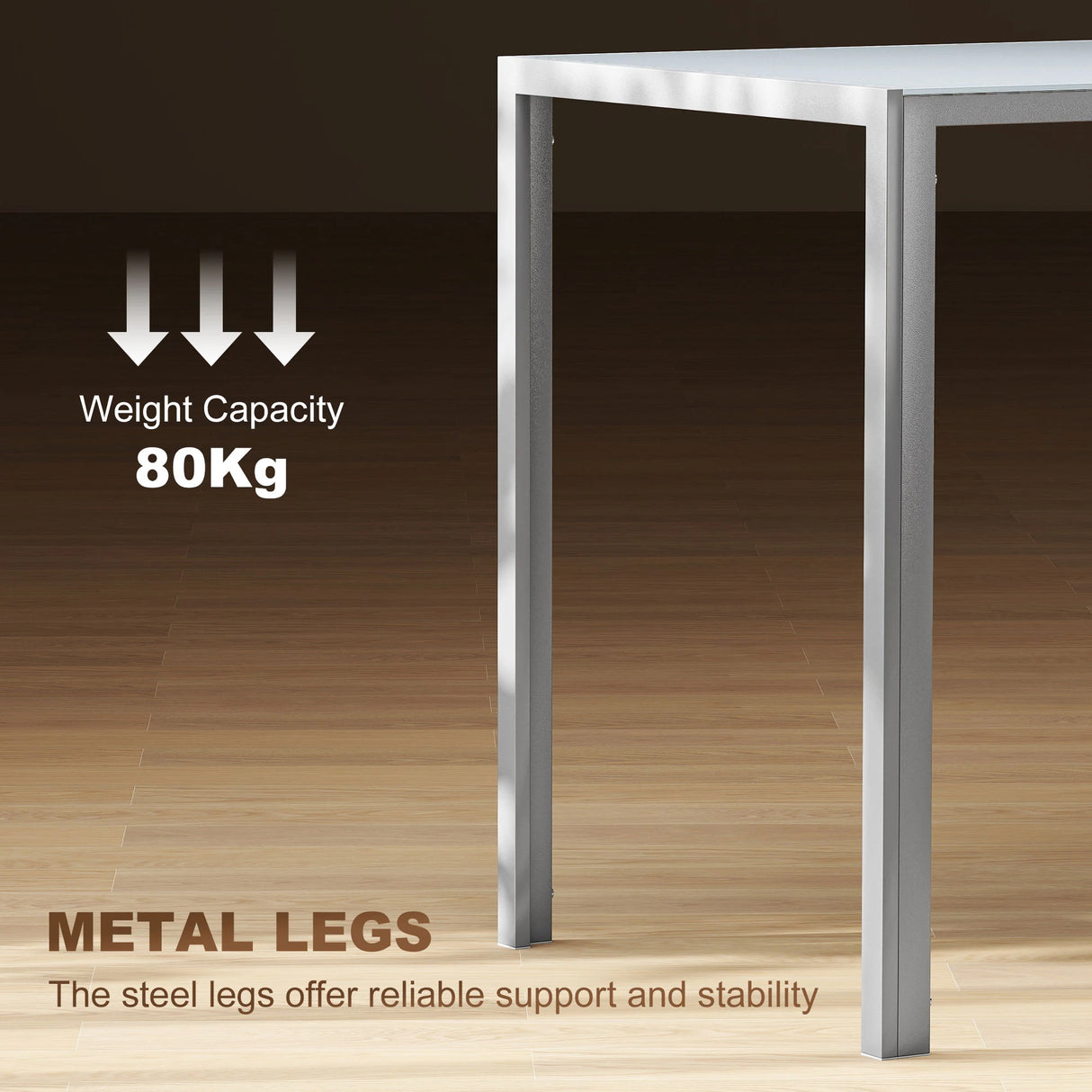 HOMCOM 120cm Dining Table, Rectangle 4 Seater Kitchen Table with Tempered Glass Top and Metal Legs, Grey