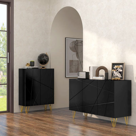 HOMCOM Modern Luxe High Gloss Sideboard with Golden Hairpin Legs, Black