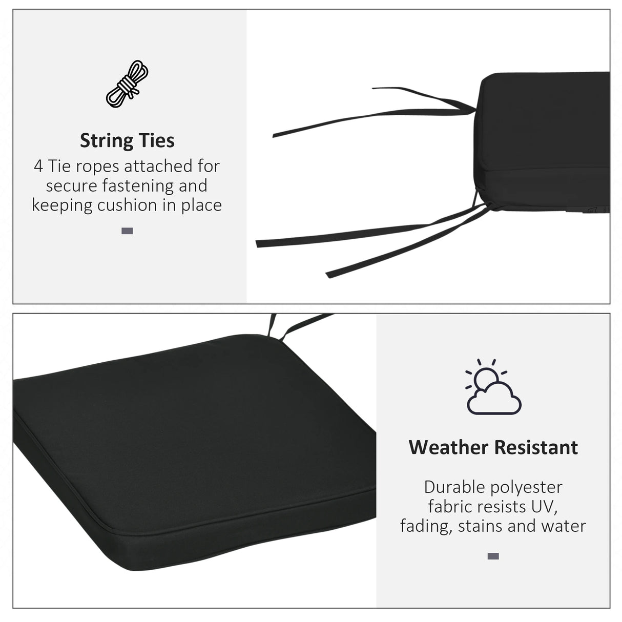 Outsunny Set of 6 Chair Cushion Seat Pads Dining Chair w/ Straps Indoor Outdoor Removable Tie On Garden Patio, Black