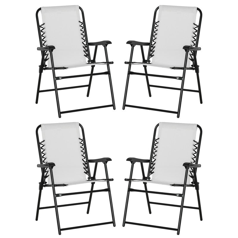 Outsunny  Pieces Patio Folding Chair Set, Outdoor Portable Loungers for Camping Pool Beach Deck, Lawn Chairs with Armrest Steel Frame, Cream White