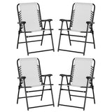 Outsunny  Pieces Patio Folding Chair Set, Outdoor Portable Loungers for Camping Pool Beach Deck, Lawn Chairs with Armrest Steel Frame, Cream White