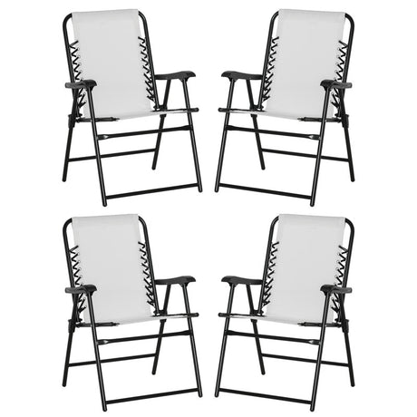 Outsunny  Pieces Patio Folding Chair Set, Outdoor Portable Loungers for Camping Pool Beach Deck, Lawn Chairs with Armrest Steel Frame, Cream White