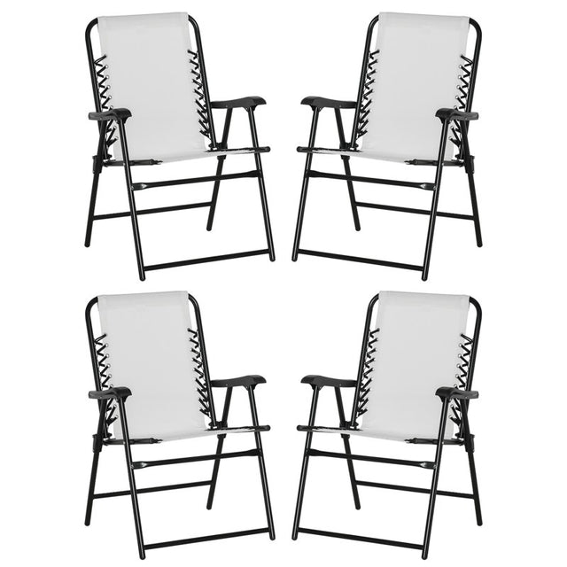 Outsunny  Pieces Patio Folding Chair Set, Outdoor Portable Loungers for Camping Pool Beach Deck, Lawn Chairs with Armrest Steel Frame, Cream White