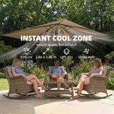 Outsunny 3 x 3 m Garden Cantilever Parasol with Light, Cover, Overhanging Umbrella w/ Wind Protection, 360 Rotation, Khaki