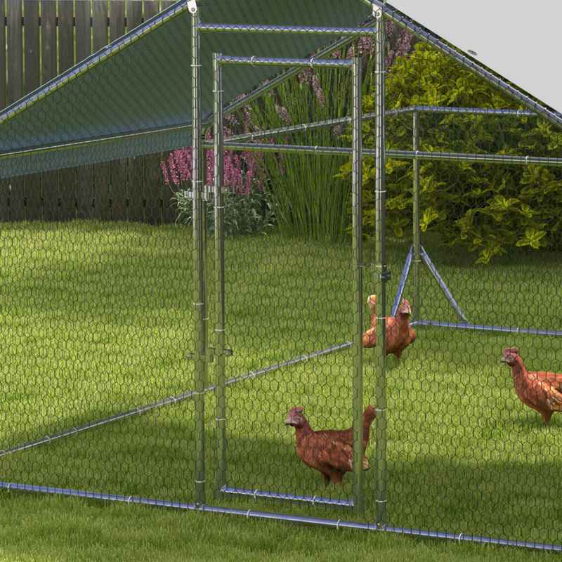 PawHut Walk-In Chicken Run, Hen House, with Roof, for Ducks, Chickens, Rabbits