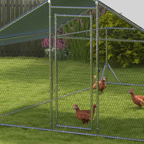 PawHut Walk-In Chicken Run, Hen House, with Roof, for Ducks, Chickens, Rabbits