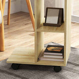 HOMCOM C-Shape End Table Unique Storage Unit w/ 2 Shelves 4 Wheels Freestanding Home Office Furniture Cabinet Square Studio Natural