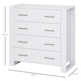 HOMCOM Chest Of 4 Drawers Storage Cabinet Bedroom Clothes w/Metal Handles Base Freestanding Unit Furnishing Living Room White