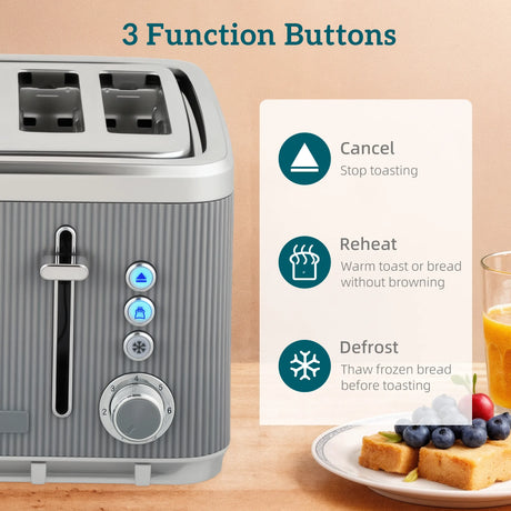 HOMCOM Electric Stainless Steel Kettle and Toaster Set, 3000W 1.7L UK Strix Thermostat Fast Boil Kettle w/ Limescale Filter, Cool Touch Body, 4 Slice Toaster with 7 Browning Levels, Crumb Tray, Grey