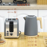 HOMCOM Stainless Steel Kettle and Toaster Set, 1.7L 3000W Fast Boil Kettle & 2 Slice Toaster Kitchen Set with 7 Level Browning Controls, Defrost, Reheat, Auto Off, Boil-dry Protection, Grey