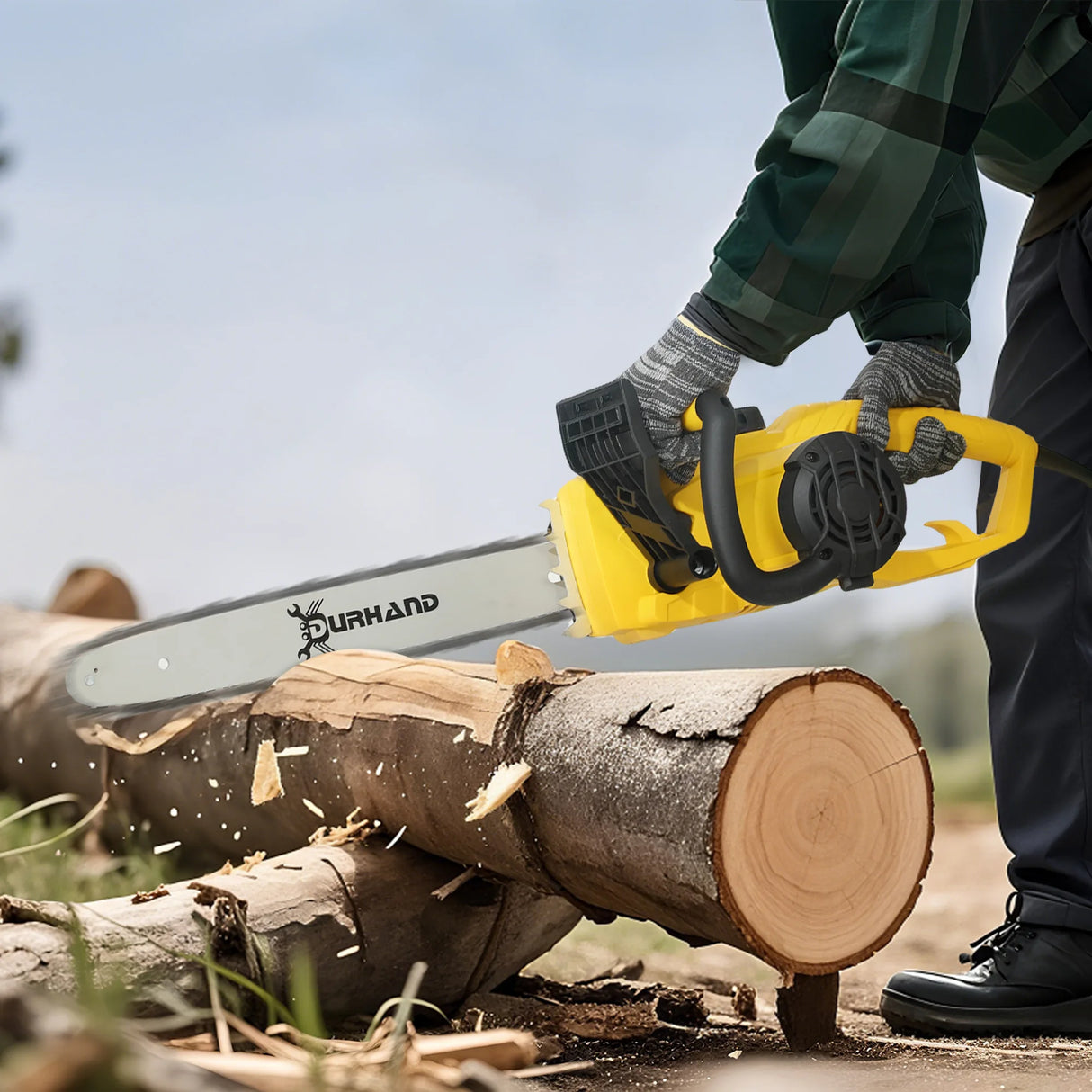 DURHAND 2000W Powerful Electric Chainsaw, 16" Aluminium Blade Portable Corded Chain Saw, 7250rpm Chain Saw for Garden Tree Pruning, 13m/s Chain Speed Auto Chain Lubrication to Cut Wood, Yellow