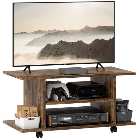 HOMCOM Modern TV Cabinet Stand Storage Shelves Table Mobile Bedroom Furniture Bookshelf Bookcase Rustic Brown