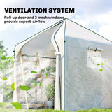 Outsunny Walk-in Greenhouse for Outdoors with Steel Frame, Large Plant House with Roll-up Door and PE Ground Cover, White