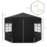 Outsunny 4 m Party Tent Wedding Gazebo Outdoor Waterproof PE Canopy Shade with 6 Removable Side Walls