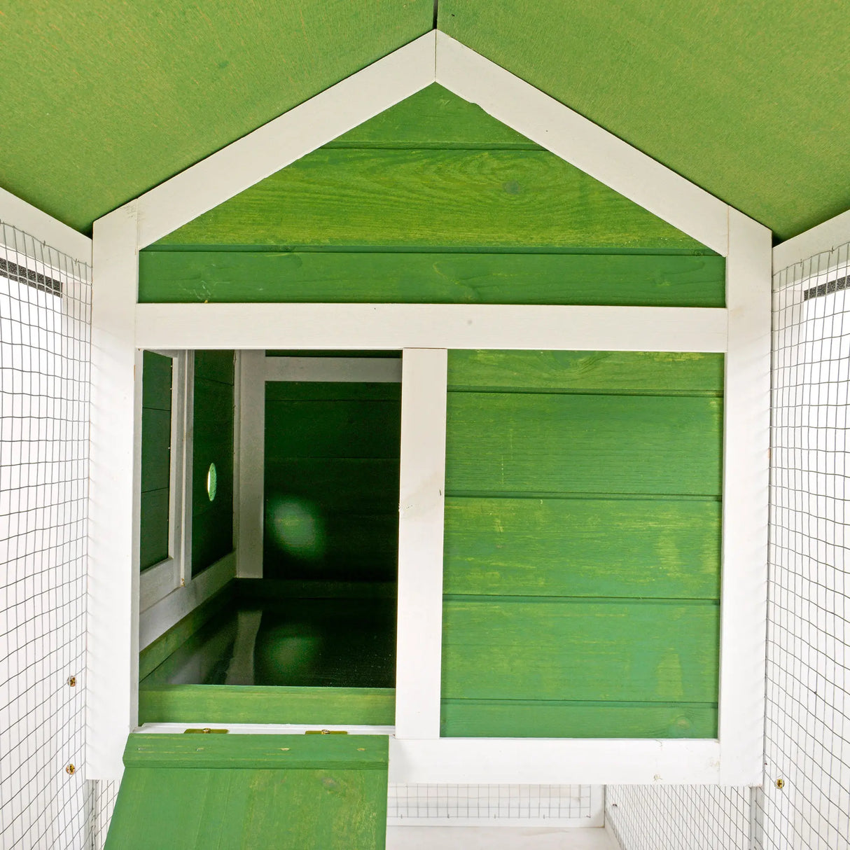 PawHut Wooden Rabbit Hutch and Run with Sliding Tray, Ramp, Water-resistant Roof, for 2-4 Rabbits, Green